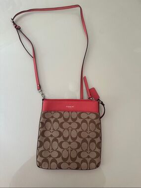 Coach Signature Crossbody Bag in Brown and pink